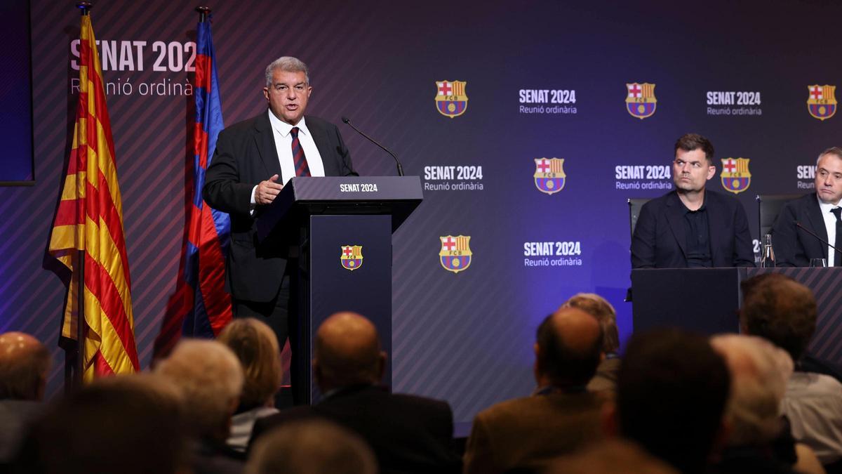 Joan Laporta, en la reunión ordinaria con el Senat del FC Barcelona