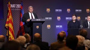 Joan Laporta, en la reunión ordinaria con el Senat del FC Barcelona