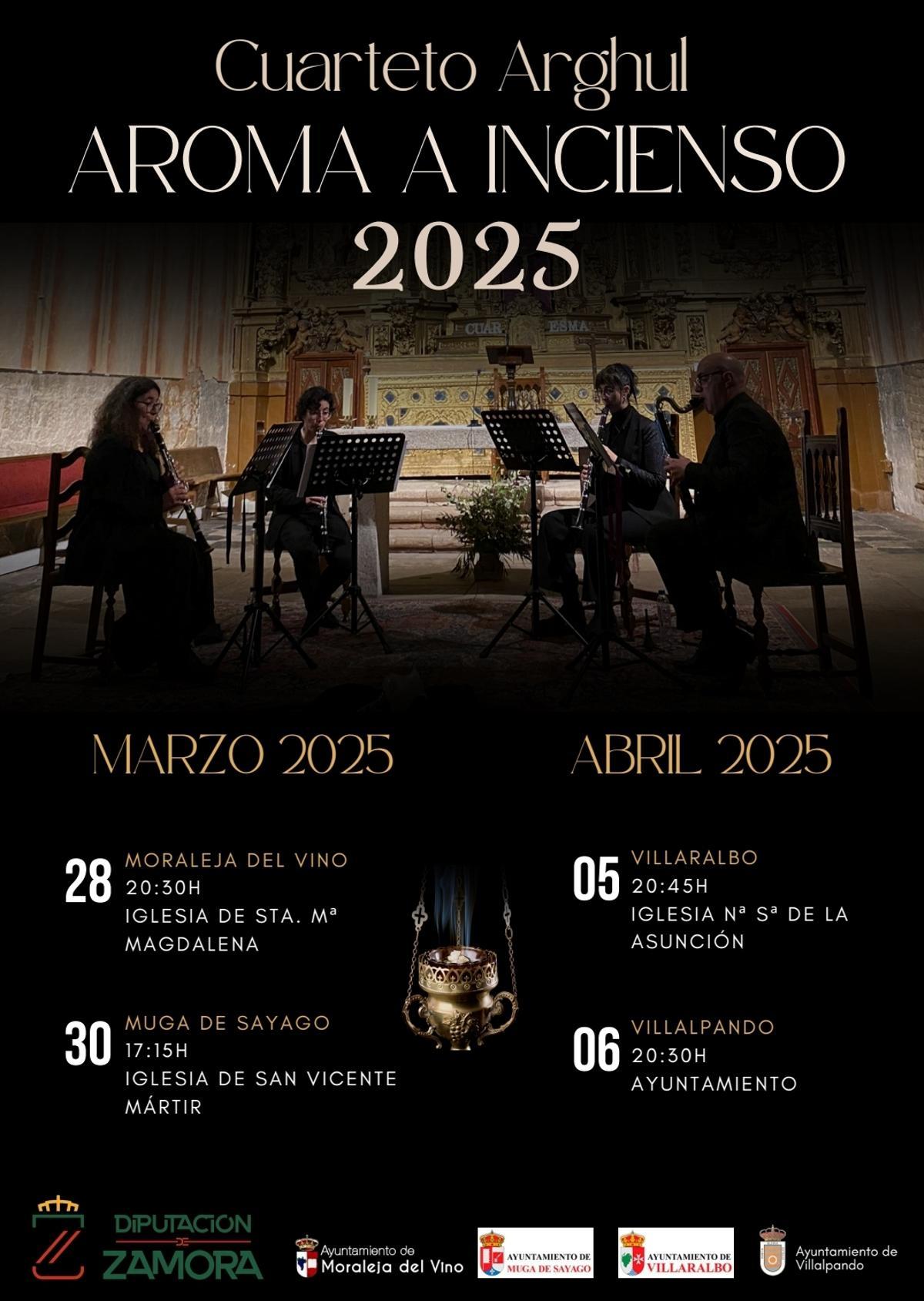 Cartel promocional de los conciertos que ofrecerá el cuarteto "Arghul" en localidades zamoranas