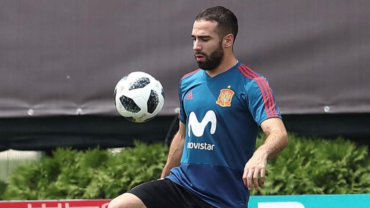 El lateral derecho de la selección española Dani Carvajal durante un entrenamiento