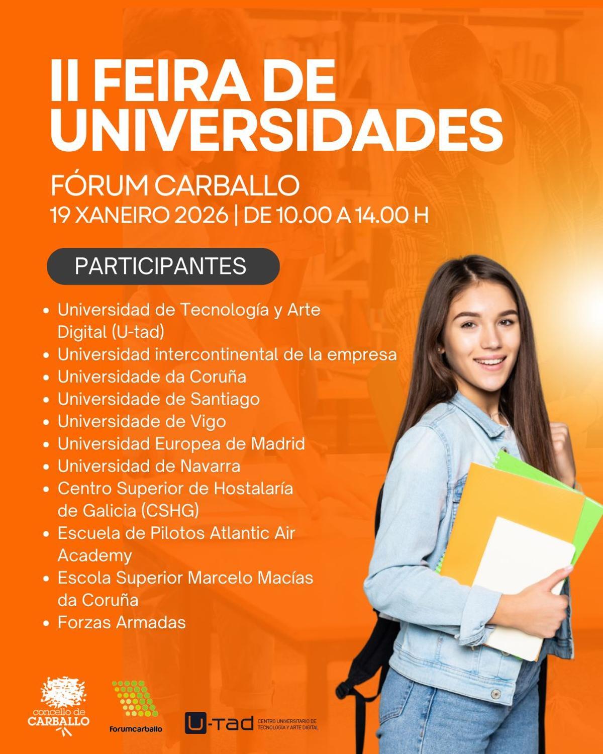 Cartel promocional de la segunda Feira de Universidades de Carballo.