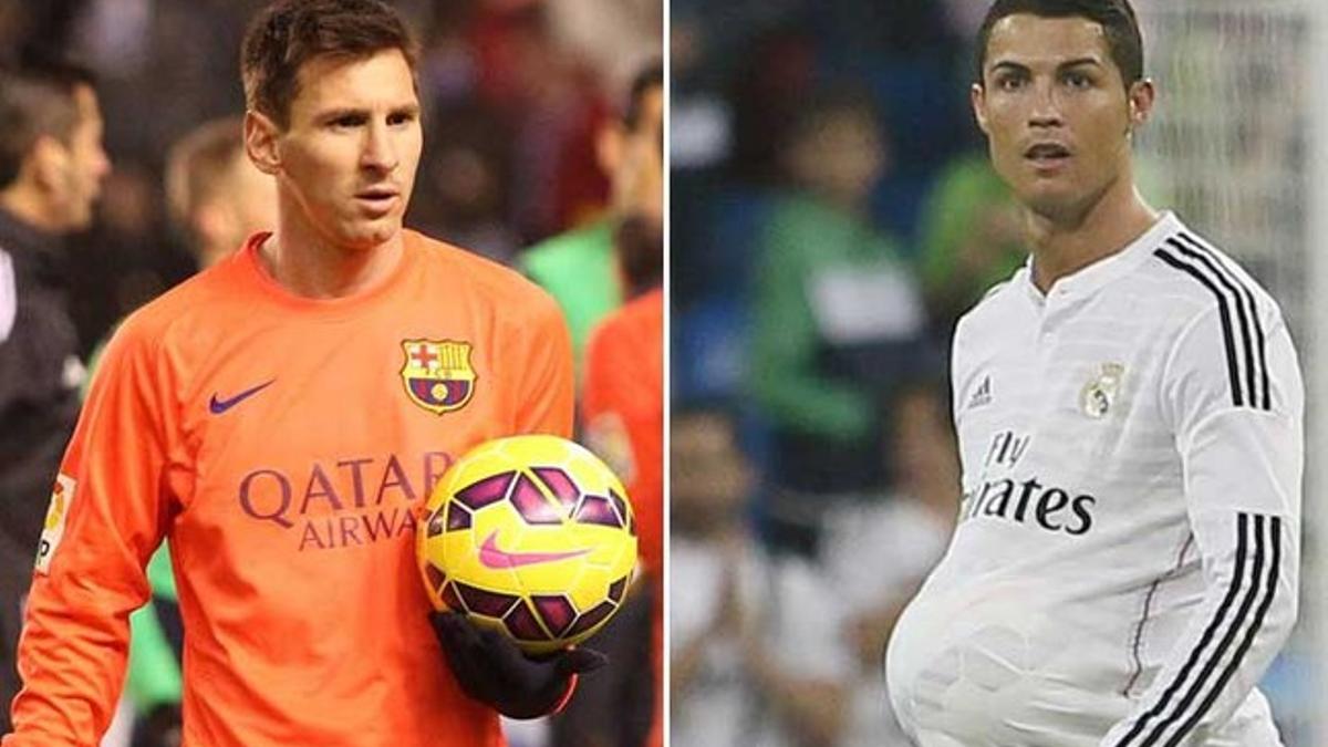 Leo Messi se lleva el balón con el que logró un 'hat trick' ante el Deportivo el 18 de enero de 2015; y Cristiano Ronaldo bromea con la pelota con la que firmó un 'hat trick' en el Real Madrid-Athletic Club del 5 de octubre de 2014