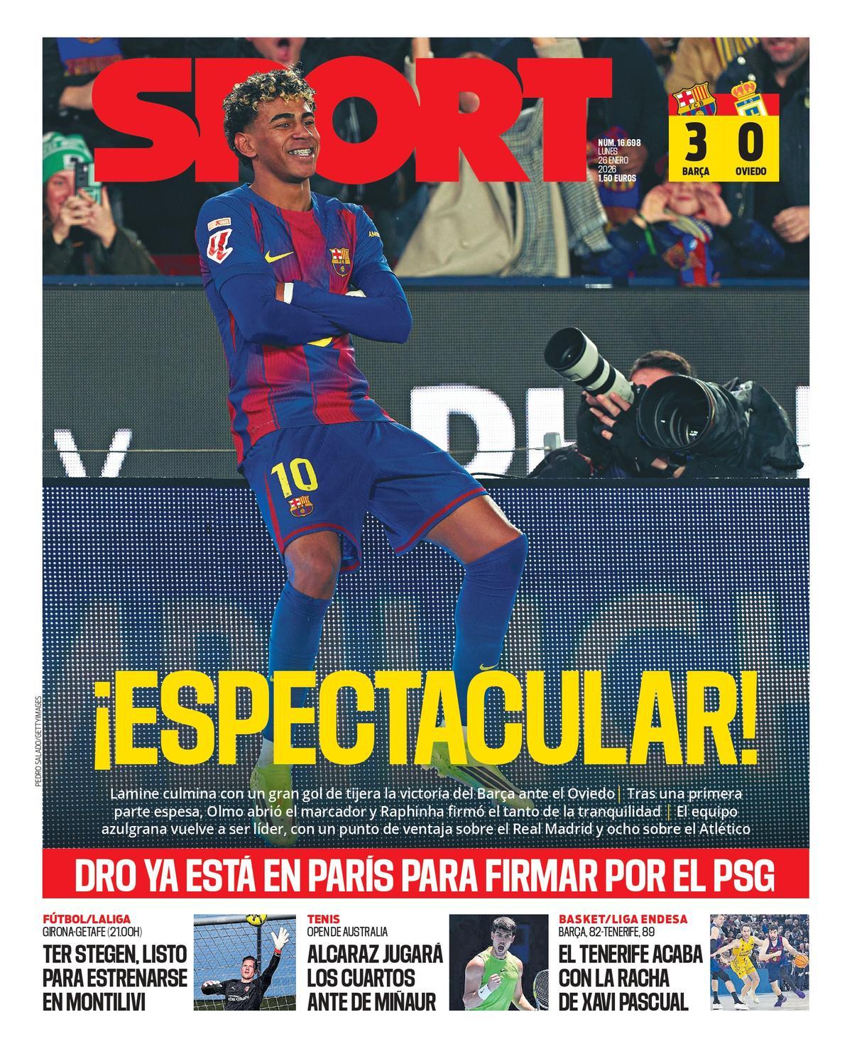 Esta es la portada de SPORT de hoy lunes, 26 de enero de 2026