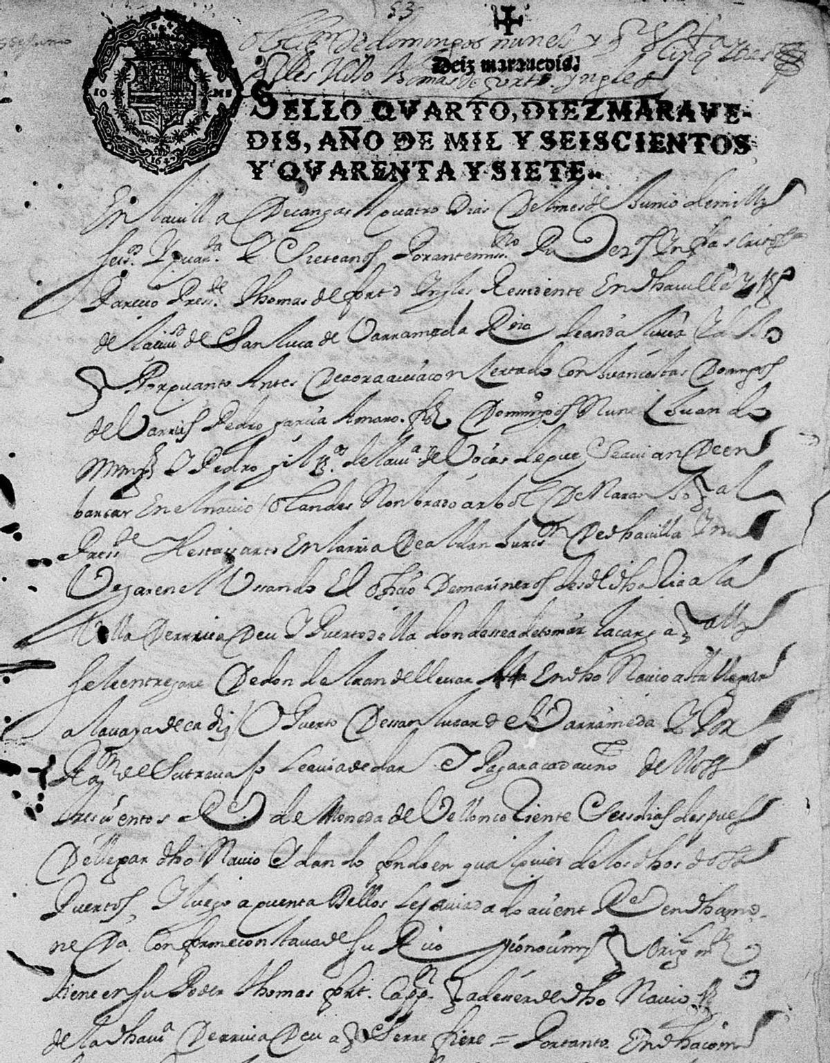 O documento de 1647 do capitán inglés Thomas Ford aportado ante o notario Gabriel Franco