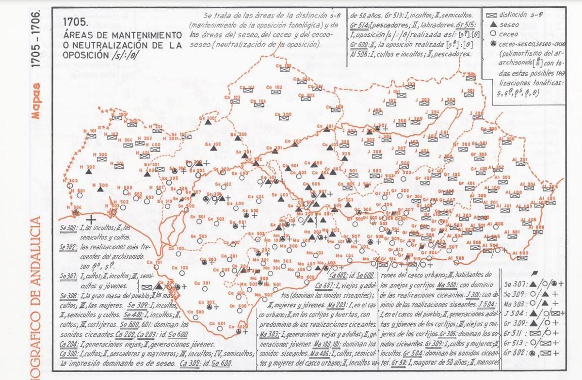 Uno de los mapas del Atlas lingüístico y etnográfico de Andalucía (1973)