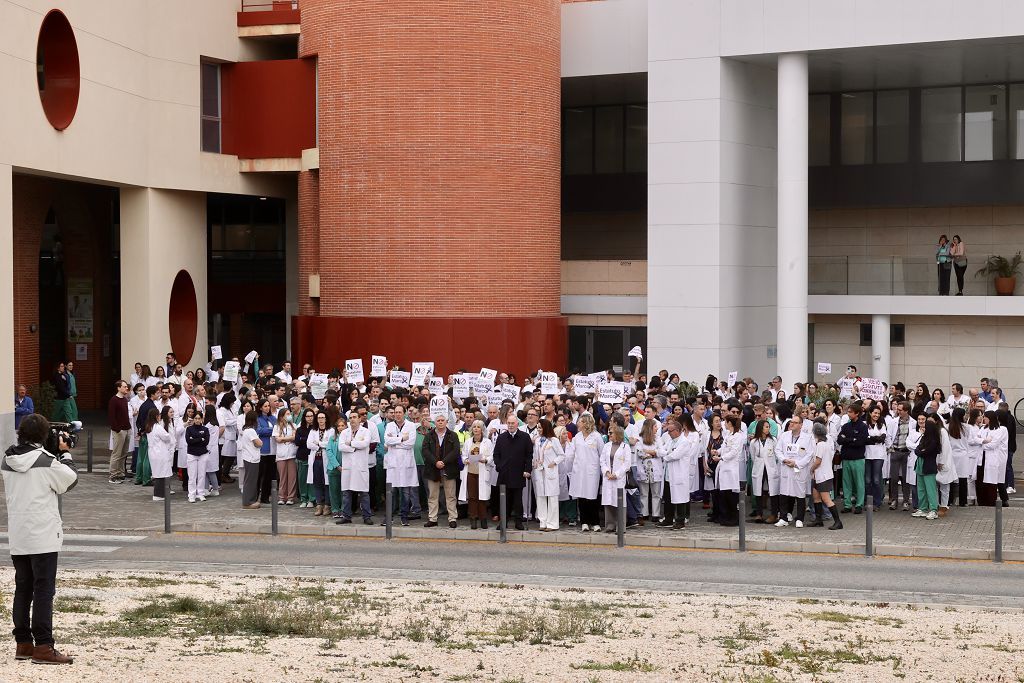 La protesta de los médicos contra el Estatuto Marco de Sanidad a las puertas de la Arrixaca, en imágenes