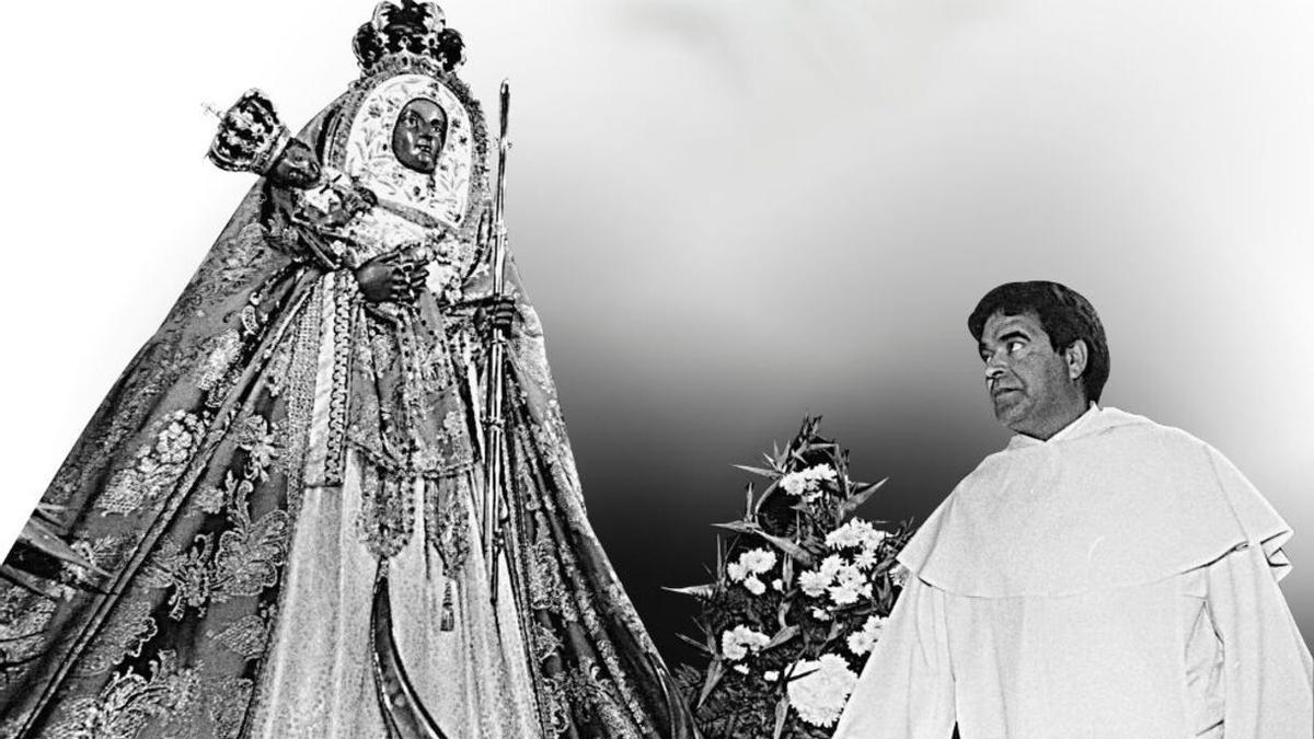 Jesús Mendoza frente a la imagén de la Virgen de Candelaria.