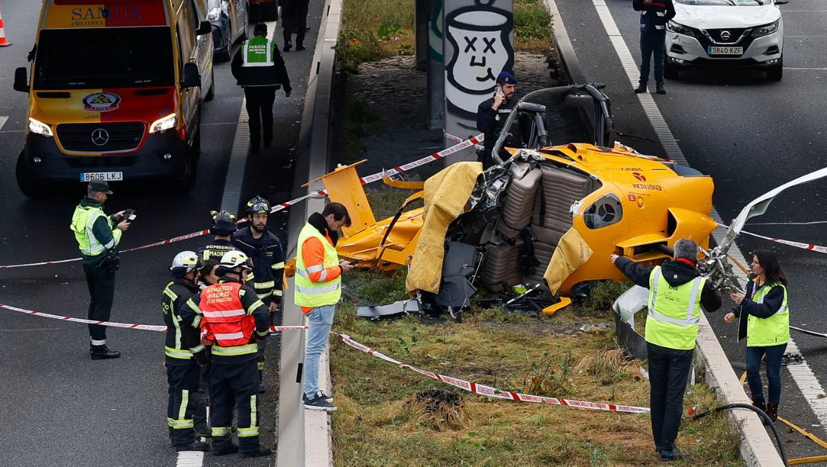 Nuevas imágenes del helicóptero que se ha estrellado en la M40 de Madrid