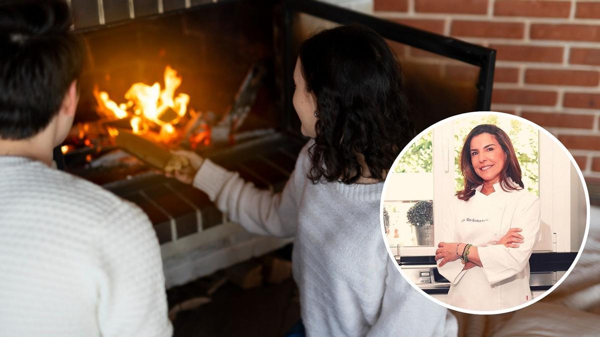 Una chimenea y, en el círculo, la experta Begoña Pérez, "La Ordenatriz"