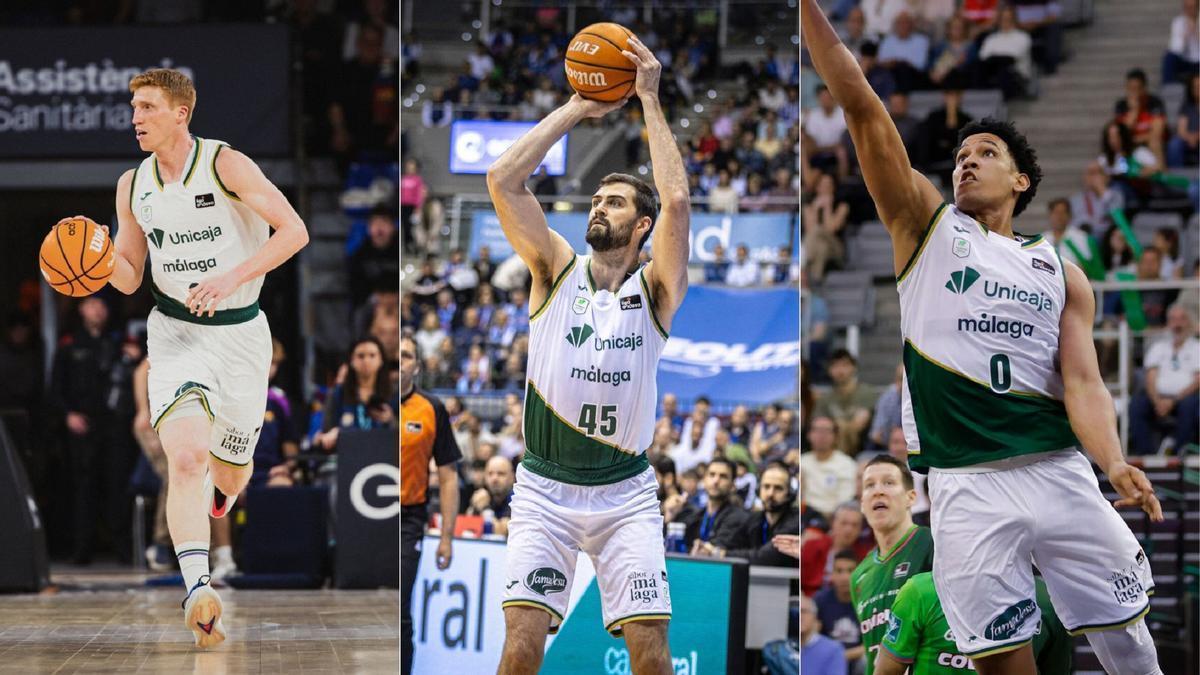Alberto Díaz, David Kravish y Tyson Pérez, durante la temporada 25/26 con el Unicaja.