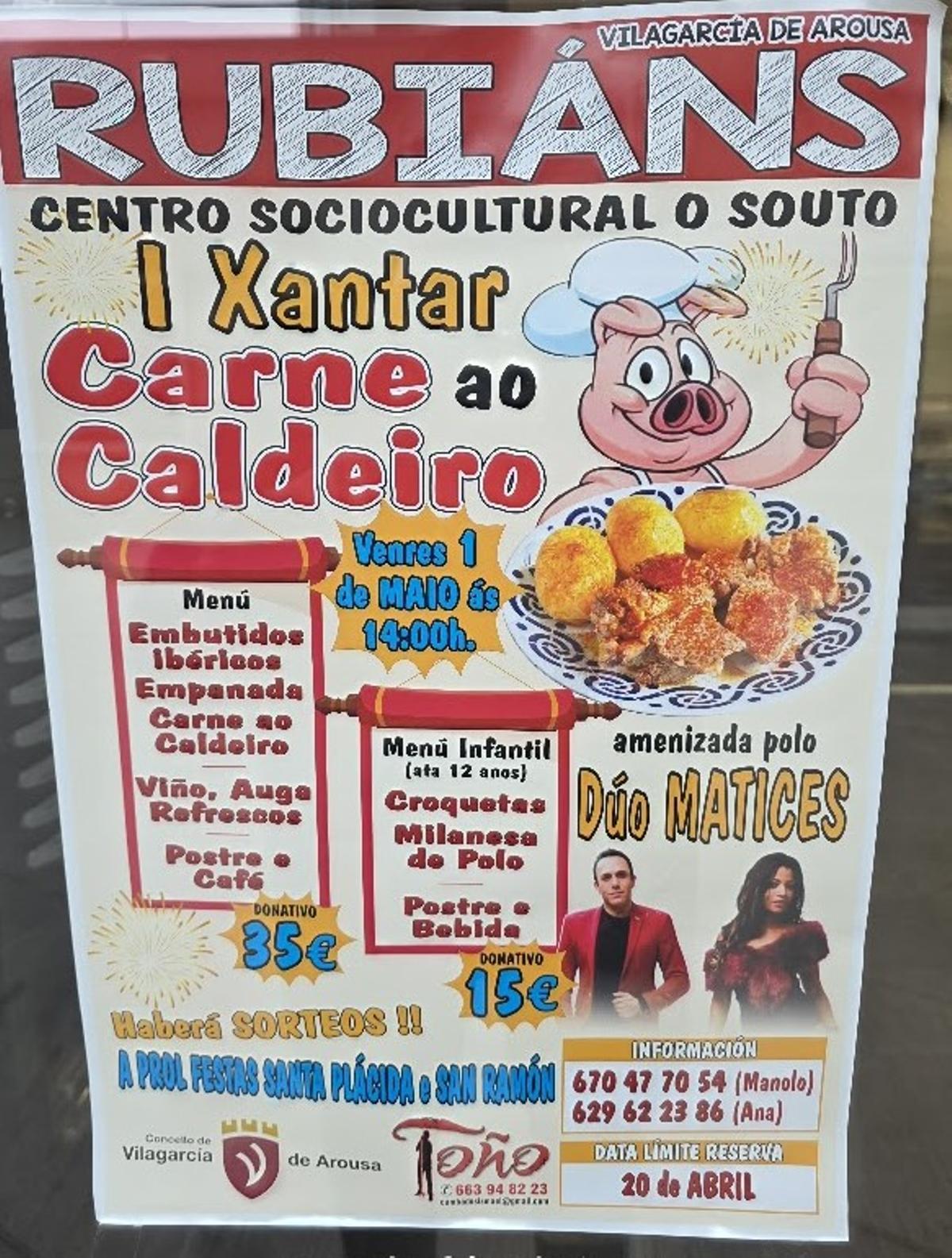 El cartel del «I Xantar de Carne ó Caldeiro».