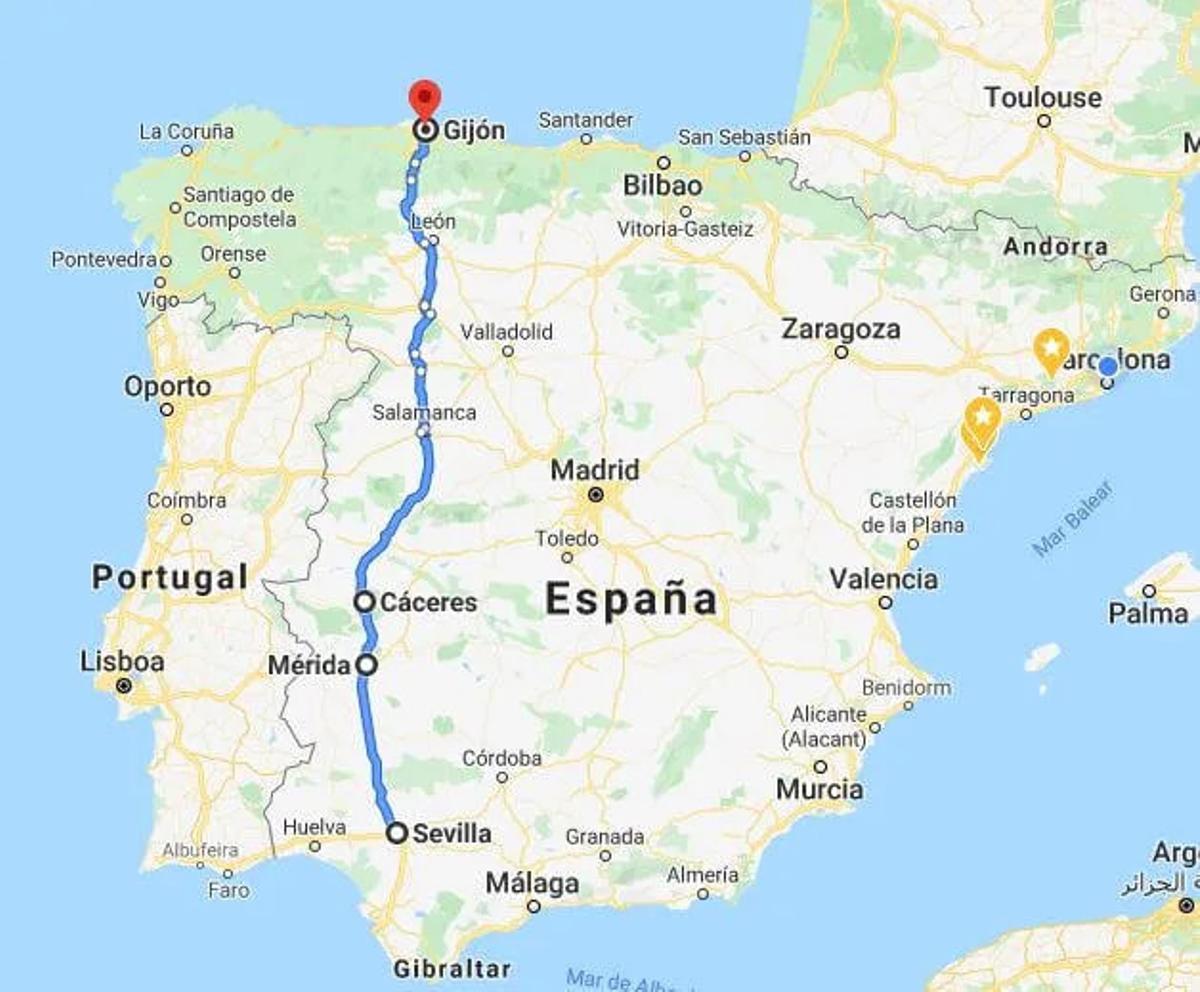 La "Ruta de la Plata" recorre la península desde Sevilla hasta Gijón pasando por las provincias de Andalucía, Extremadura, Castilla y León y Asturias
