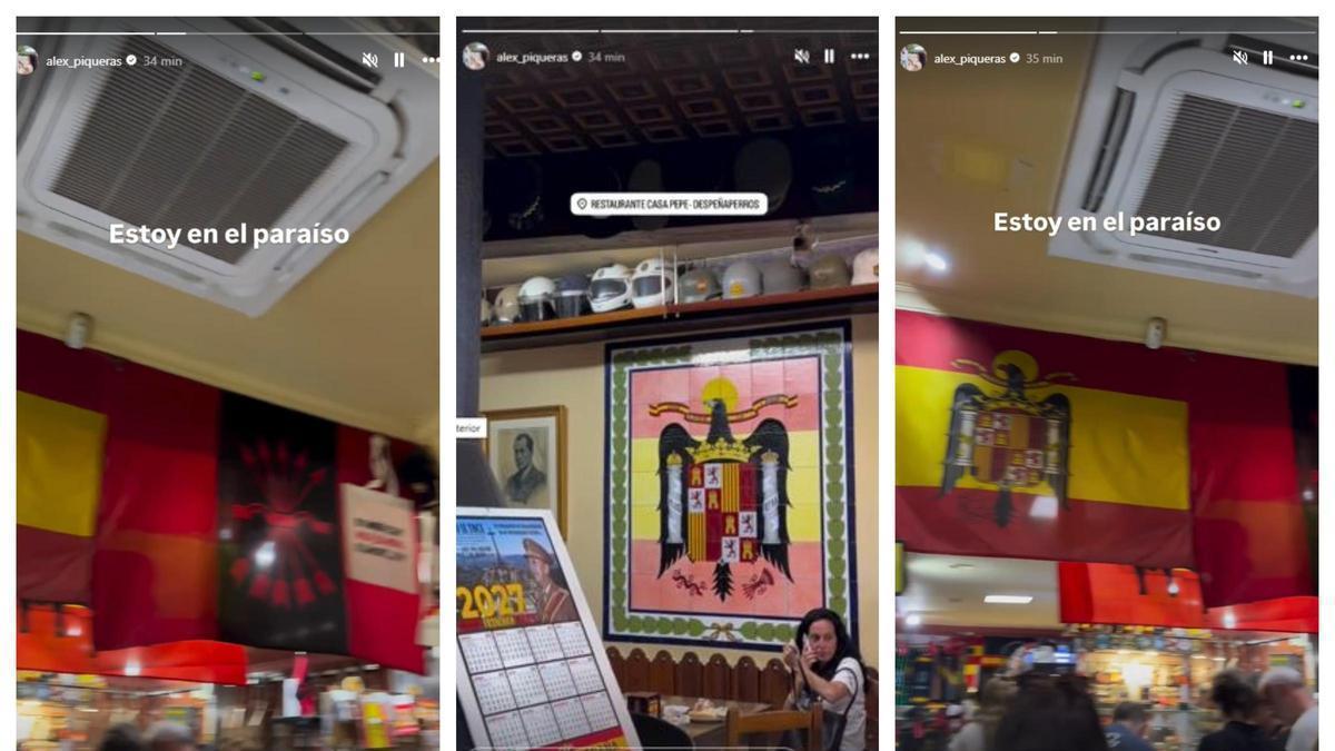Fotogramas del vídeo sobre la visita al bar franquista realizada por la coordinador de VOX en Anna.