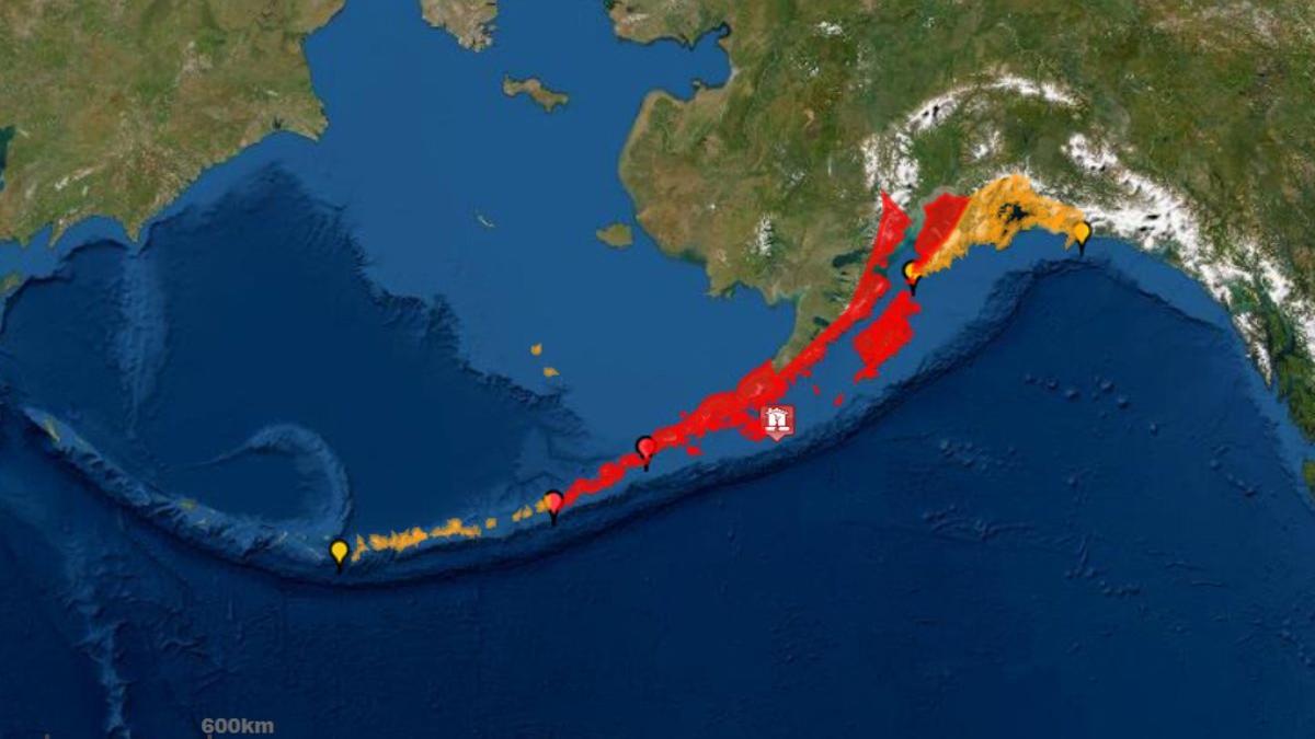 Mapa de la zona del terremoto registado este miércoles en Alaska.
