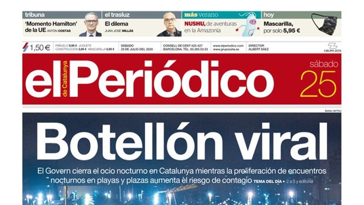 La portada de EL PERIÓDICO del 25 de julio del 2020