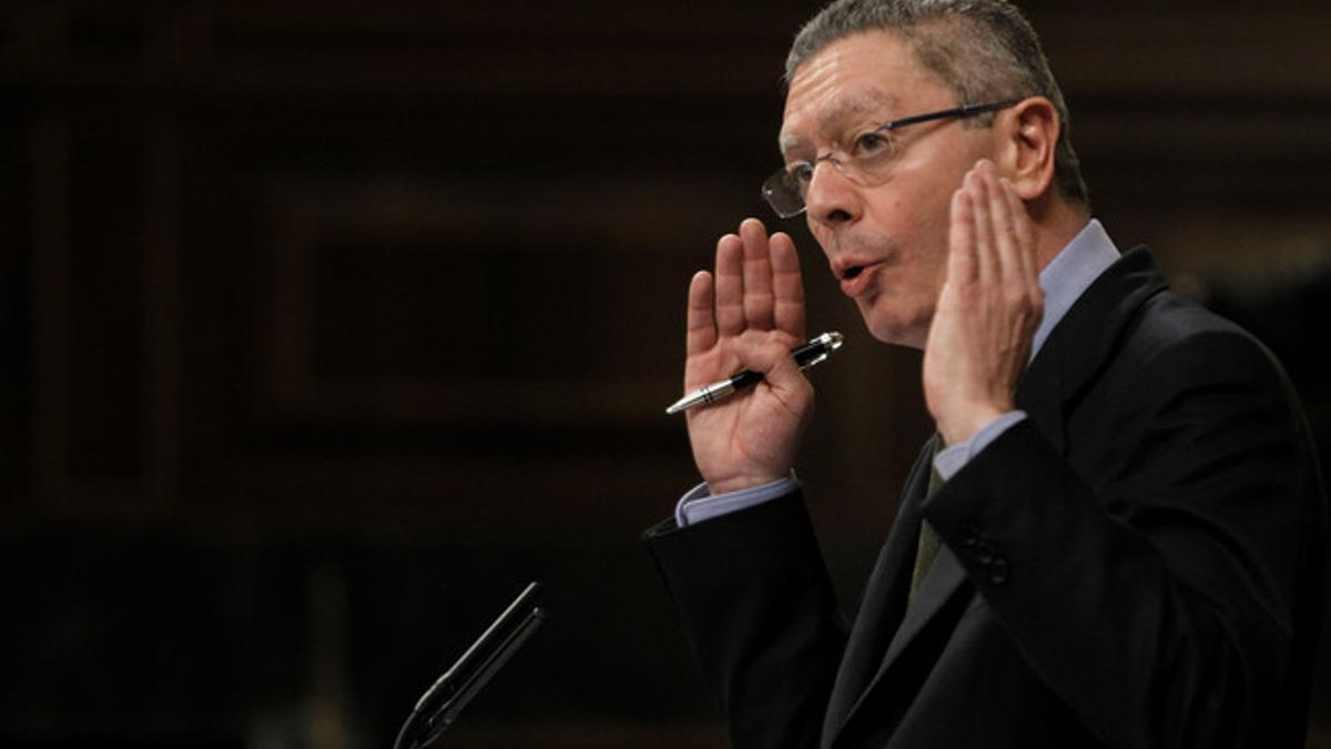 El ministro de Justicia, Alberto Ruiz-Gallardón, el pasado jueves en el Congreso.