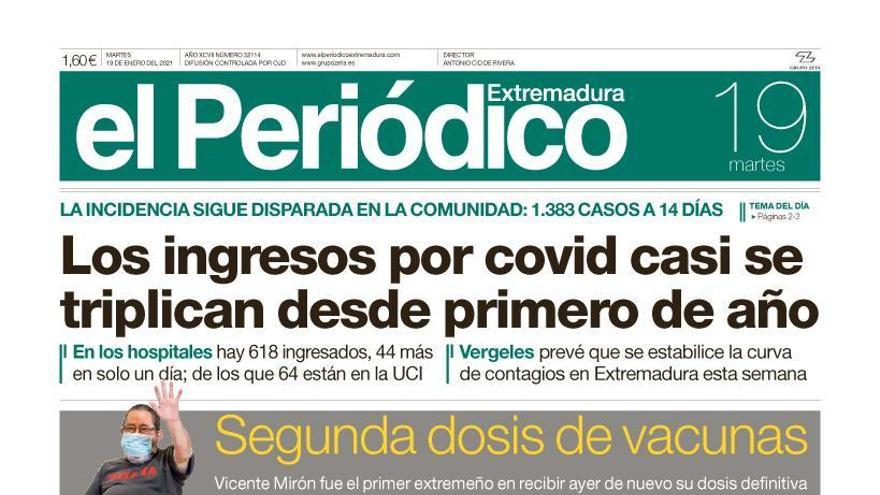 Esta es la portada de EL PERIÓDICO EXTREMADURA correspondiente al día 19 de enero del 2021