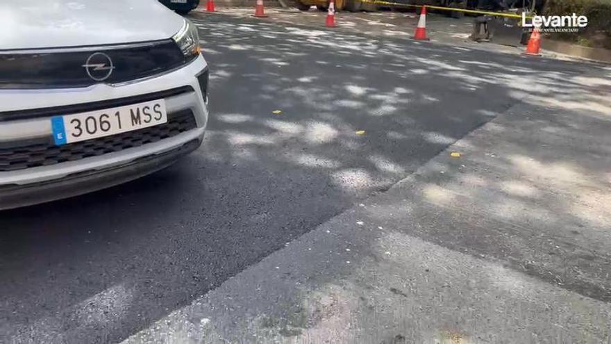 Obras de asfaltado en la Gran Vía Marqués del Turia
