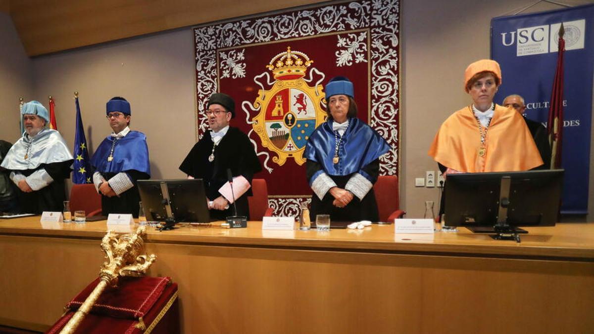 Ernesto González, Francisco Fraga, Antonio López, Pilar Bermejo e Pilar Murias no acto da festividade de San Tomé en Lugo.