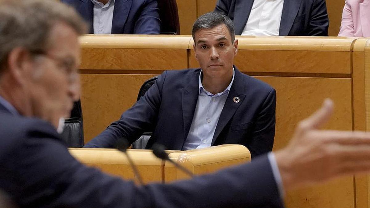 Pedro Sánchez y Alberto Núñez Feijóo, en el Senado.