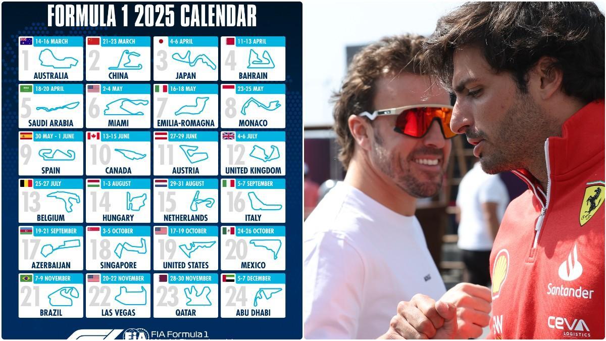 El calendario de Fórmula 1 para el año 2025