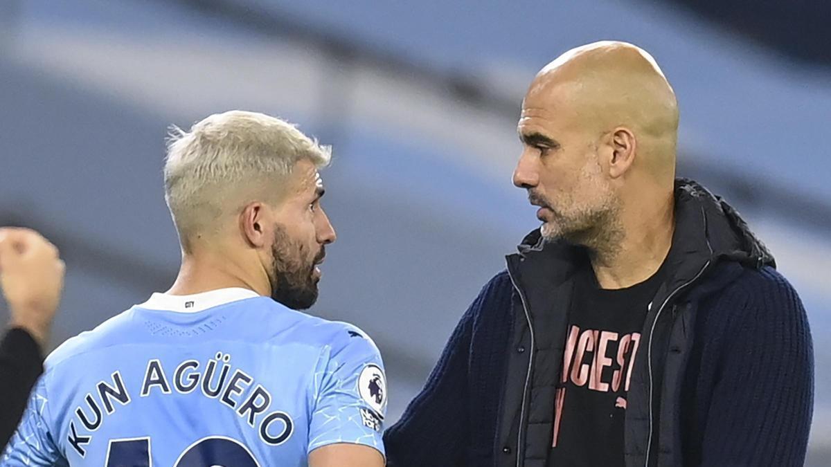 El Kun Agüero, con Pep Guardiola