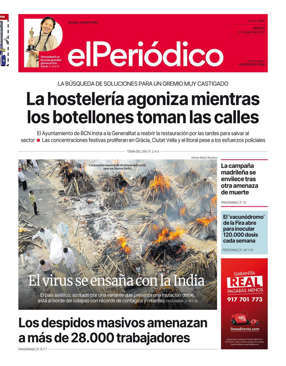 La portada d’EL PERIÓDICO del 27 d’abril del 2021