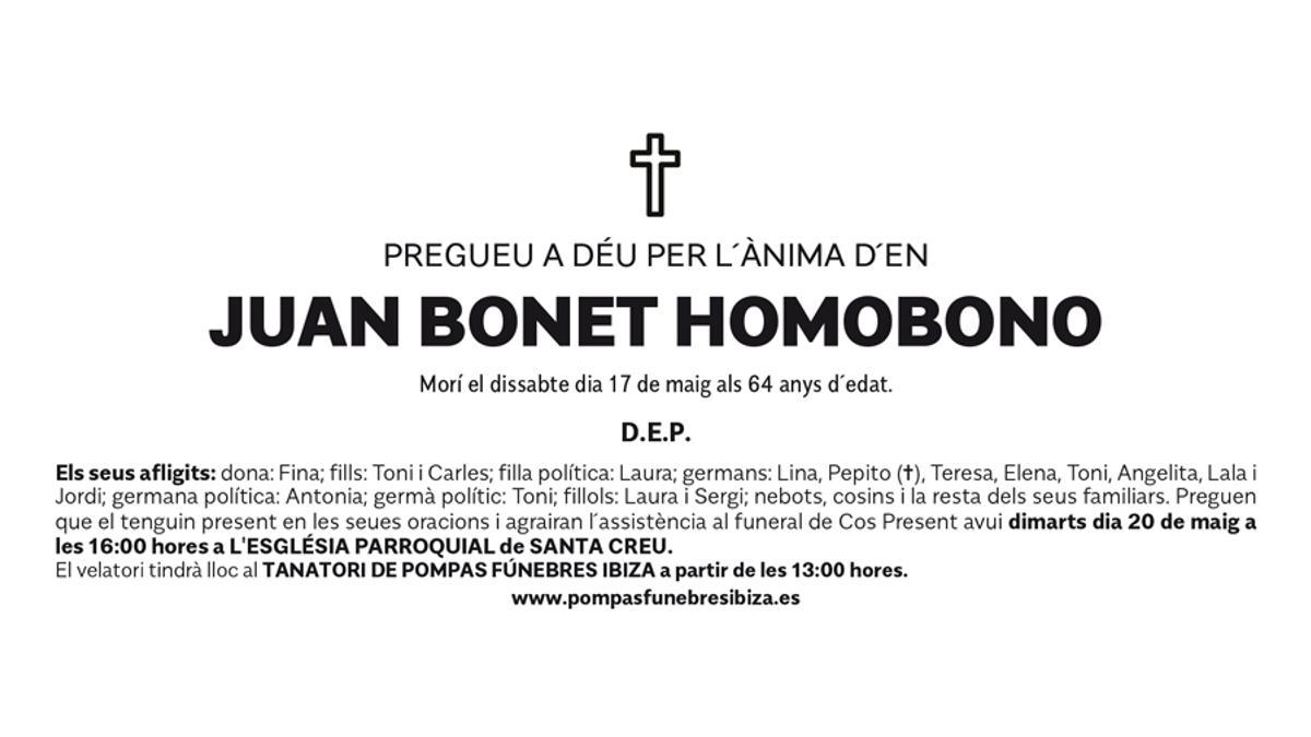 Esquela Juan Bonet Homobono