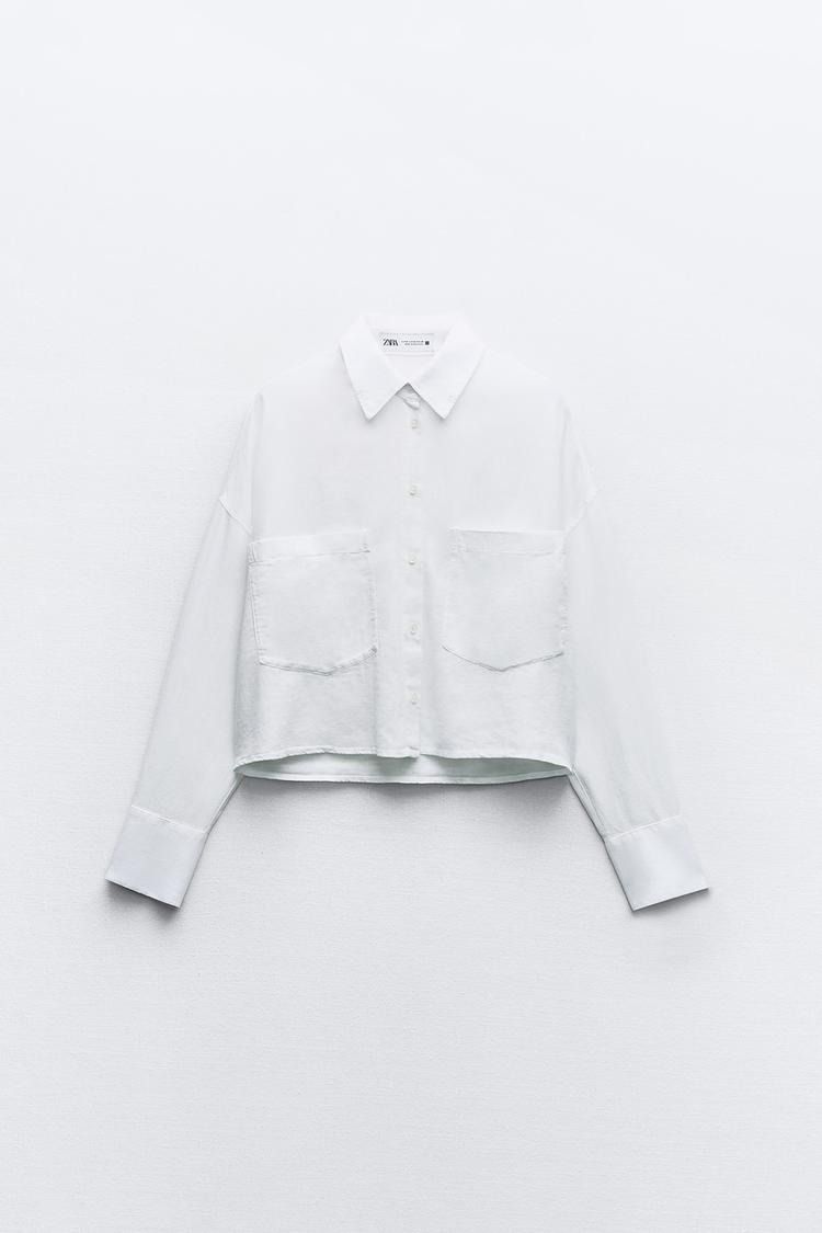 Camisa corta de lino blanco
