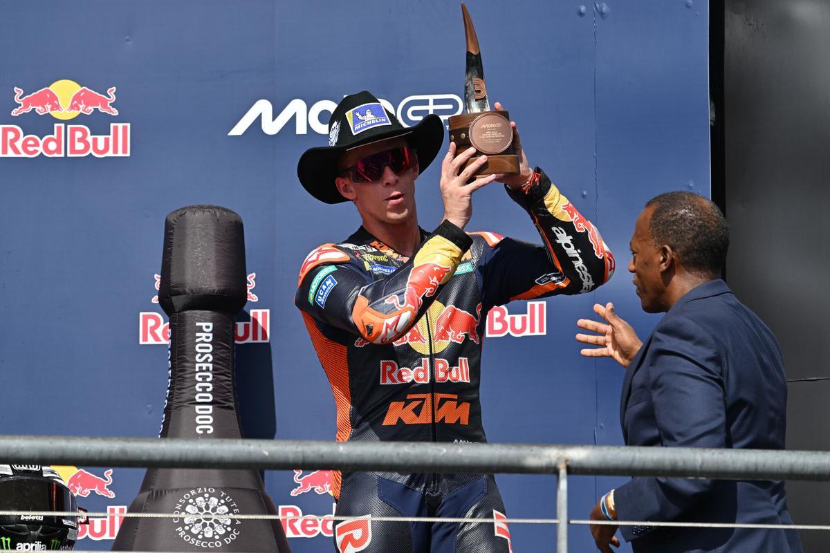 (Foto de ARCHIVO) ACOSTA Pedro (spa), Red Bull KTM Factory Racing, KTM RC16, portrait celebrates his third place on podium during the 2026 MotoGP Red Bull Grand Prix of The United States on Circuit Of The Americas from March 27 to 29, 2026 in Austin, United States - Photo Studio Milagro / DPPI AFP7 29/03/2025 ONLY FOR USE IN SPAIN