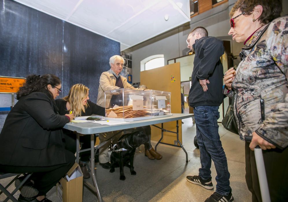 El invidente César Puente Fuente preside una mesa electoral en la ciudad de Alicante con la ayuda de una amiga que le facilita la identificación de cada votante, una labor en la que cree que, pese a su discapacidad, los ciegos también "deben participar".