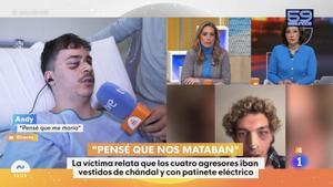 Adela González hablando en Mañaneros con Andy, víctima de una agresión homófoba en Valencia