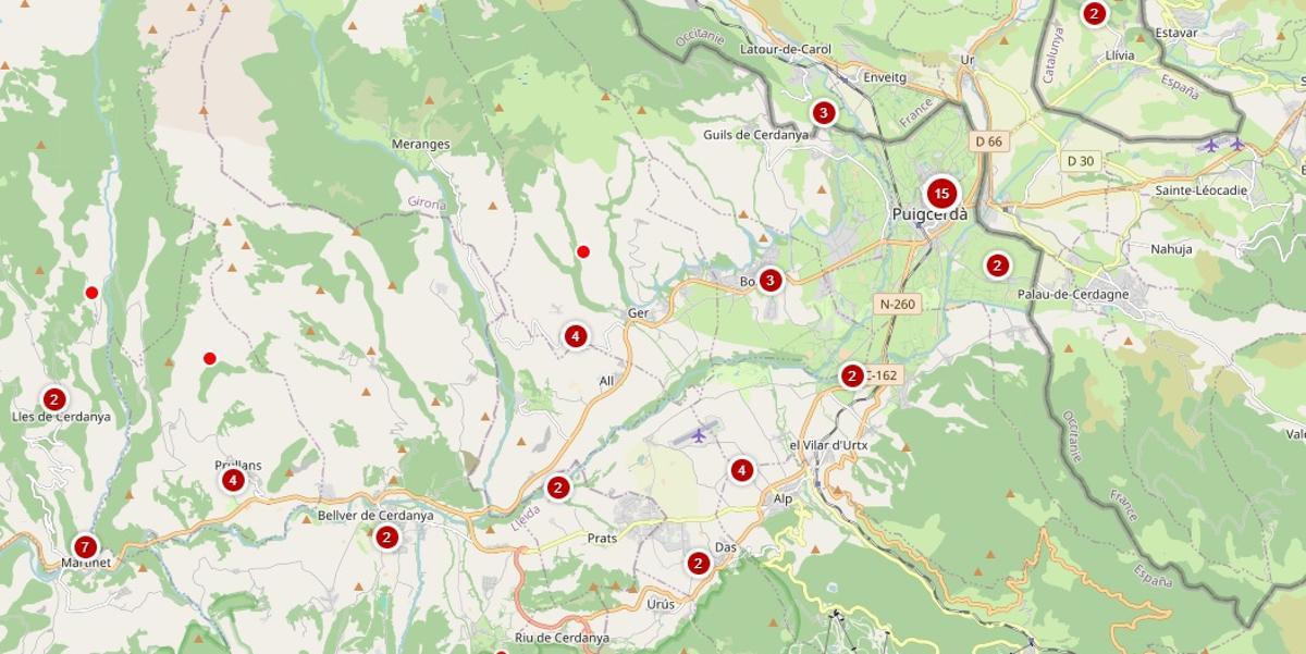 El mapa amb les fosses de la Cerdanya