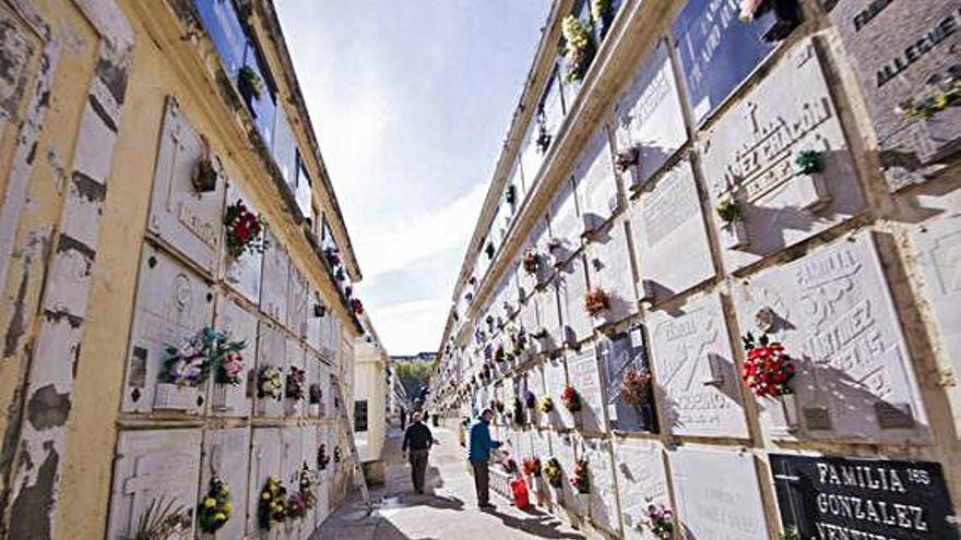 Calles de nichos en el cementerio de San Amaro.