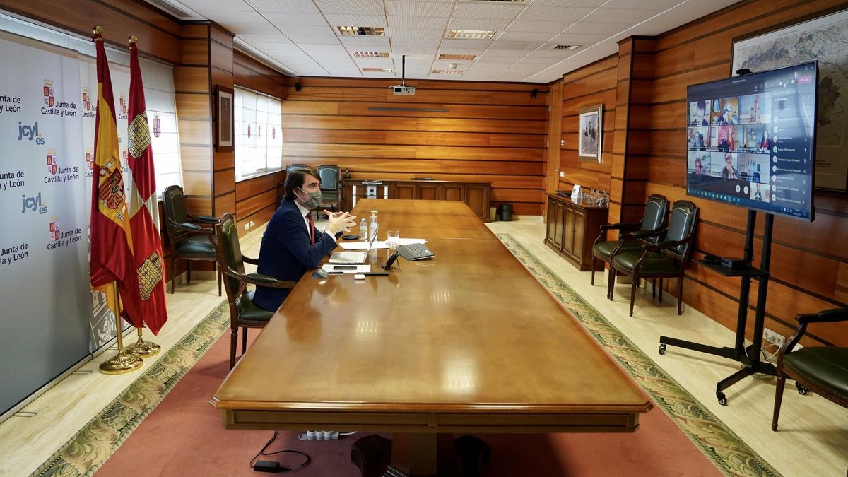 El consejero de Fomento y Medio Ambiente, Juan Carlos Suárez-Quiñones en una videconferencia sobre el lobo