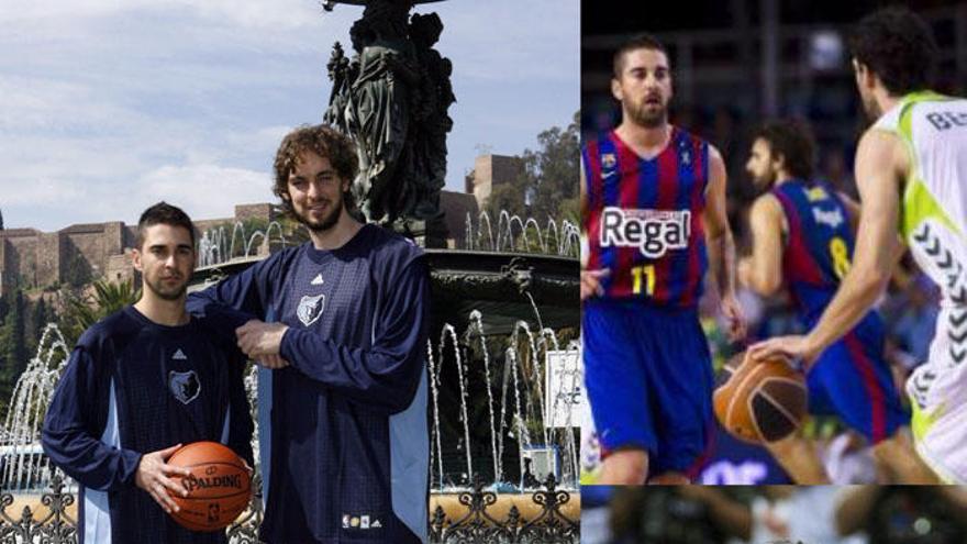 Juan Carlos Navarro, con las camisetas de los Grizzlies, el FC Barcelona y la selección española.