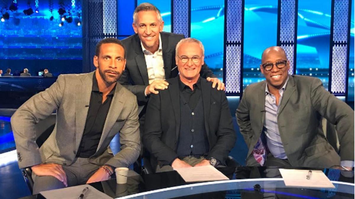 Claudio Ranieri, con Rio Ferdinand, Gary Linker e Ian Wright en los estudios de BT SPORT