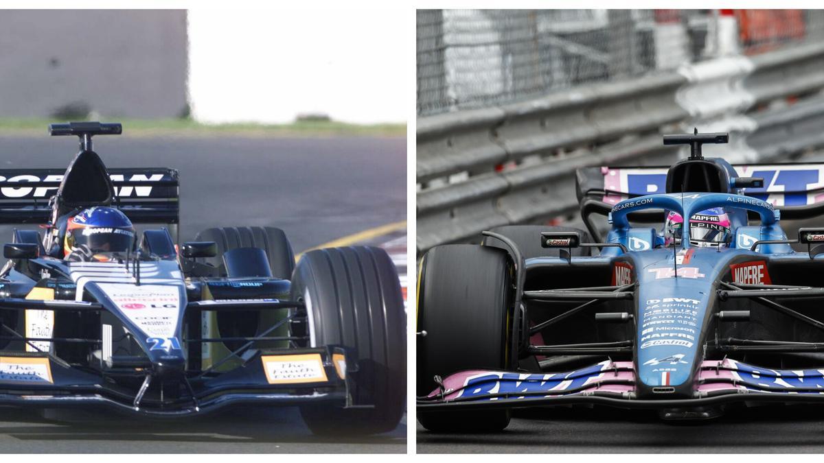 A la izquierda el Minardi PS01 de 2001 y a la derecha el Alpine A522 de 2022