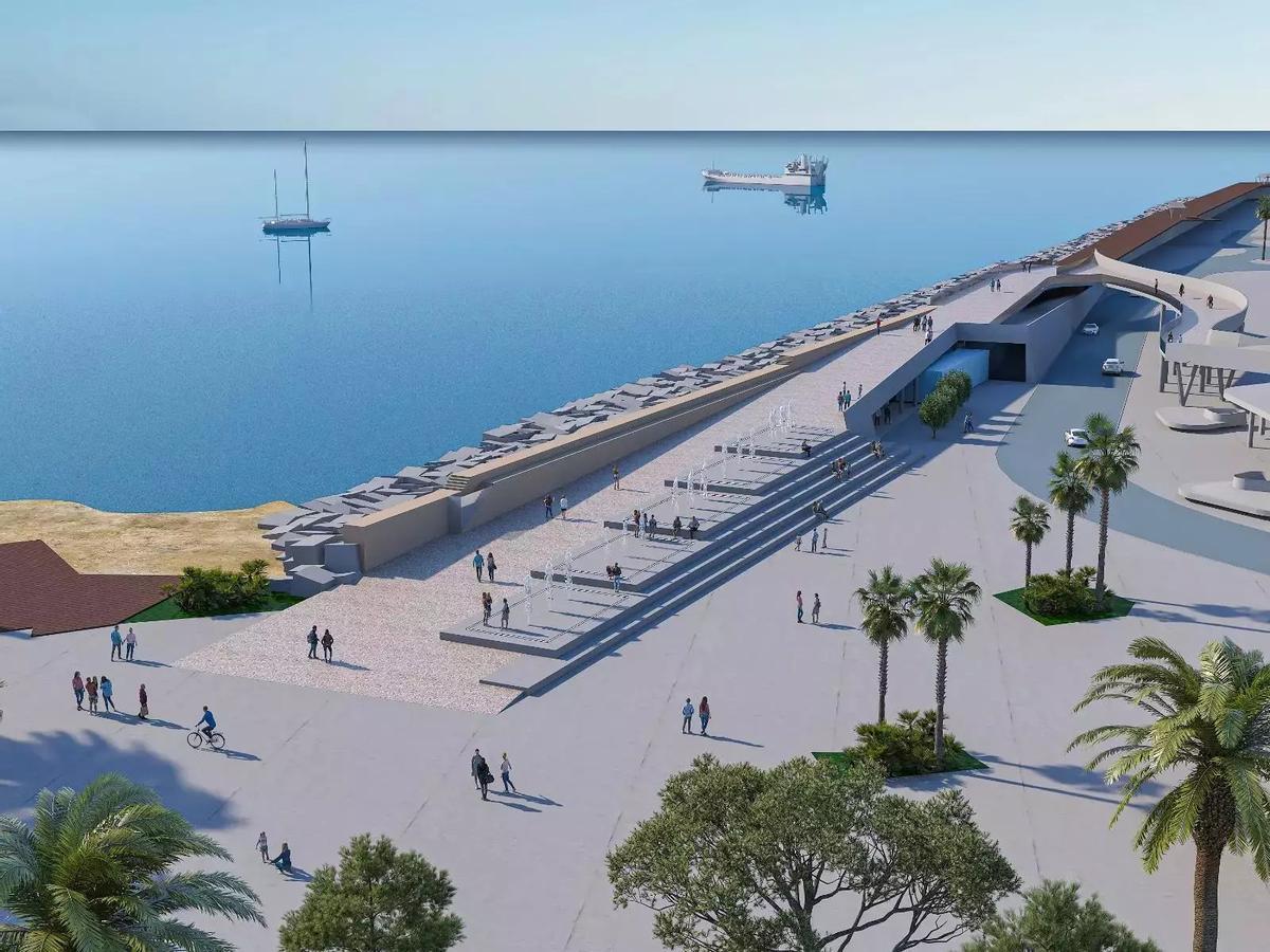 Recreación virtual de la remodelación del primer tramo del paseo con la pasarela. En primer término se distingue la fuente escalonada valorada en medio millón de euros en el proyecto