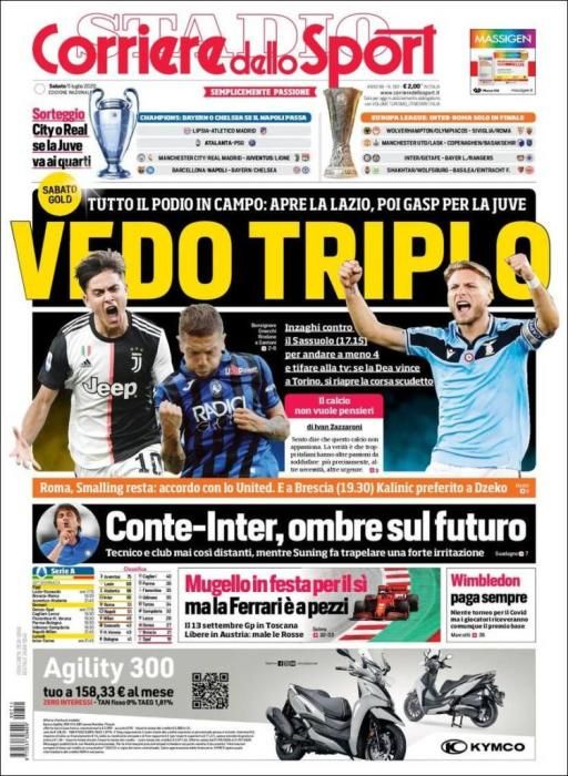 Portada CORRIERE DELLO SPORT sábado 11 julio 2020