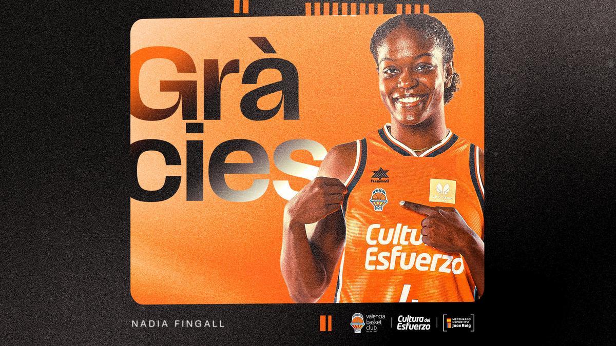 Nadia Fingall deja el Valencia Basket tras dos exitosas temporadas.