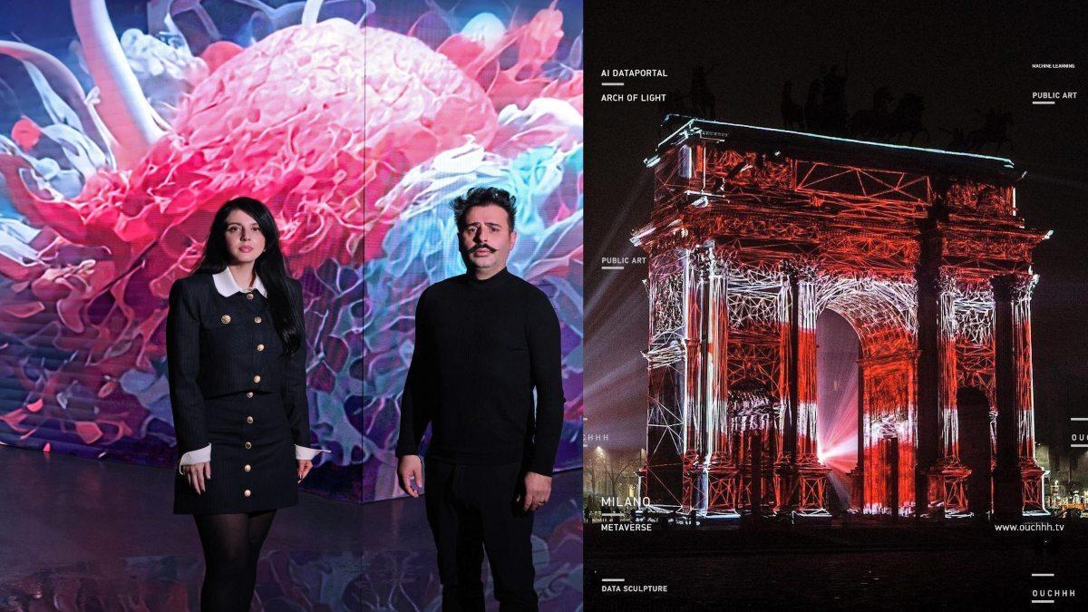 Eylul Duranagac Alici y Ferdi Alici, del Ouchhh Studio. Al lado, una muetsra de su trabajo.