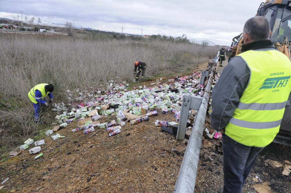 Un camión cargado de zumos arde en la autovía