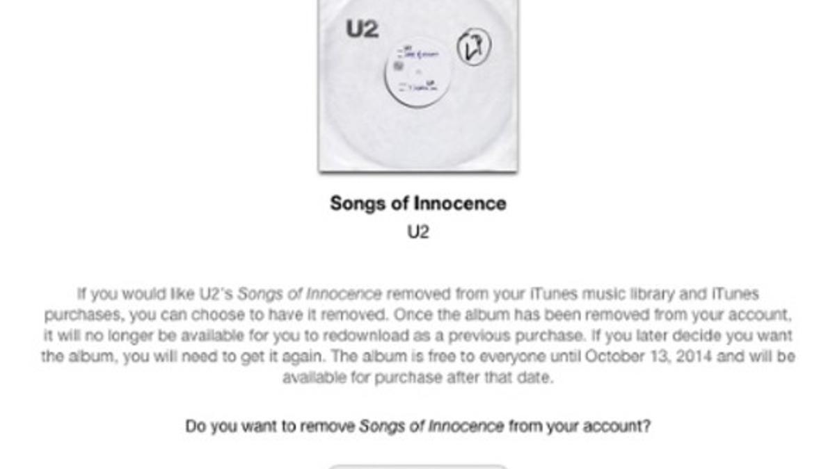 Apple permite borrar el disco de U2 de iTunes