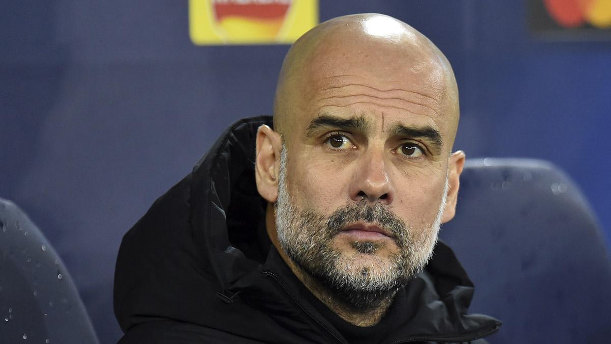 Pep Guardiola durante el partido de cuartos de final de Champions League contra el Atlético de Madrid