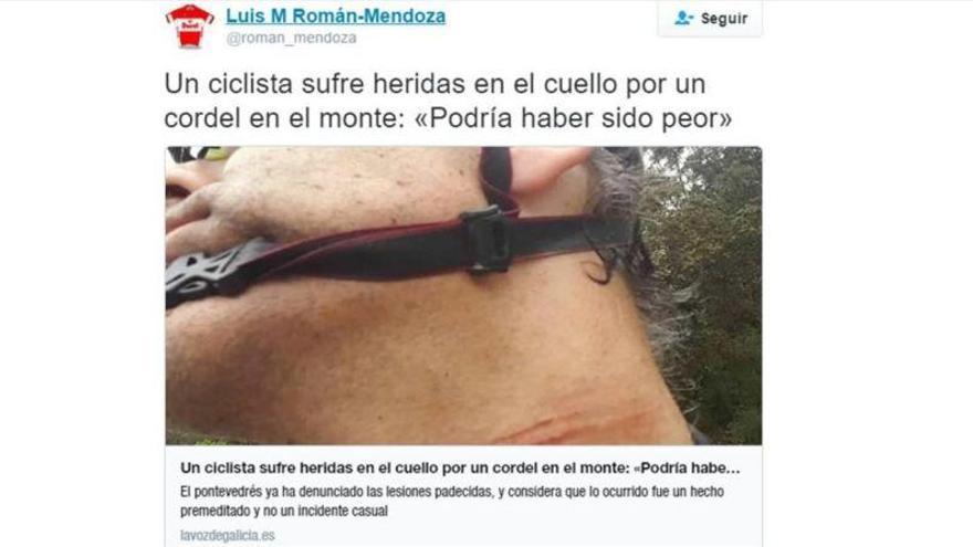 Casi pierde el cuello yendo en bici por los cortes de un cordel escondido