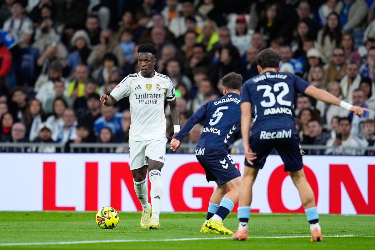 Vinicius Junior of Real Madrid CF in action during the Spanish League, LaLiga EA Sports, football match played between Real Madrid and RC Celta de Vigo at Bernabeu stadium on December 07, 2025, in Madrid, Spain. AFP7 07/12/2025 ONLY FOR USE IN SPAIN. Dennis Agyeman / AFP7 / Europa Press;2025;SOCCER;SPORT;ZSOCCER;ZSPORT;Real Madrid v RC Celta de Vigo - LaLiga EA Sports;