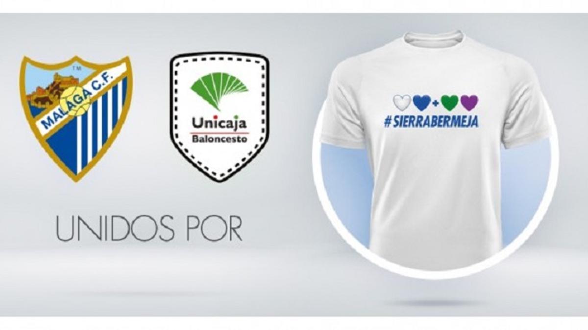 Camiseta que portarán el Málaga CF y el Unicaja en la previa de sus partidos.