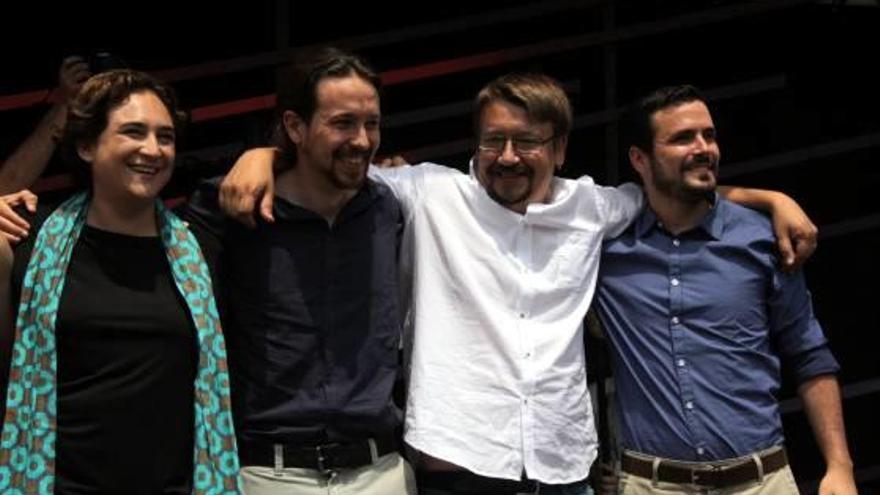 Colau amb Iglesias, Domènech i Garzón en una imatge d&#039;arxiu.