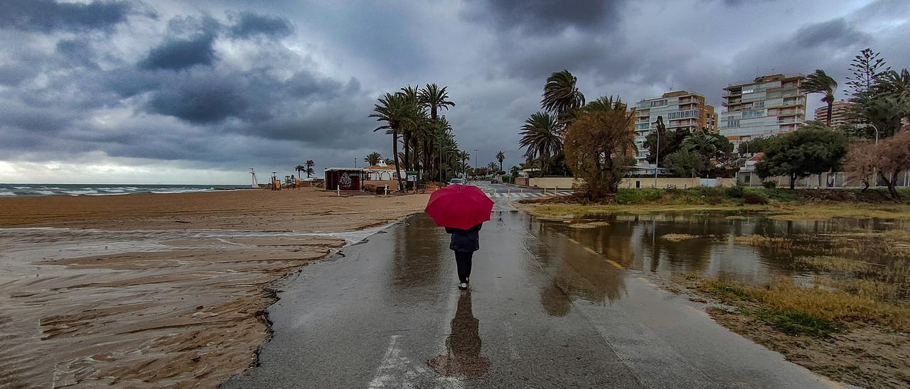 Restos del vial y el paseo de La Glea en la Dehesa de Campoamor de Orihuela Costa, en el tramo de la desembocadura del río Nacimiento, cerrado al tráfico desde septiembre de 2019